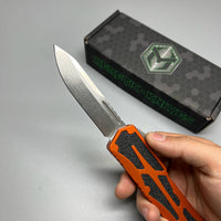 Heretic Knives Colossus OTF AUTO 3.5" CPM-MagnaCut Stonewashed Clip Point Combo Blade, orange Aluminum Handles