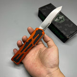 Heretic Knives Colossus OTF AUTO 3.5" CPM-MagnaCut Stonewashed Clip Point Combo Blade, orange Aluminum Handles
