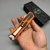 Heretic Knives Colossus OTF AUTO 3.5" CPM-MagnaCut Stonewashed Clip Point Combo Blade, orange Aluminum Handles