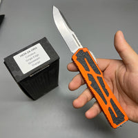 Heretic Knives Colossus OTF AUTO 3.5" CPM-MagnaCut Stonewashed Clip Point Combo Blade, orange Aluminum Handles