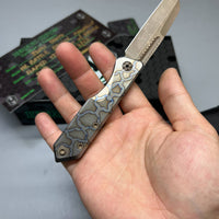 Heretic Knives Jinn Prototype Flamed Titanium w/ Bronze Accents & Hand Ground Battle Bronze Magnacut