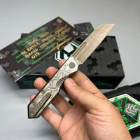 Heretic Knives Jinn Prototype Flamed Titanium w/ Bronze Accents & Hand Ground Battle Bronze Magnacut