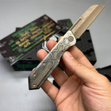 Heretic Knives Jinn Prototype Flamed Titanium w/ Bronze Accents & Hand Ground Battle Bronze Magnacut