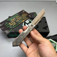 Heretic Knives Jinn Prototype Flamed Titanium w/ Bronze Accents & Hand Ground Battle Bronze Magnacut