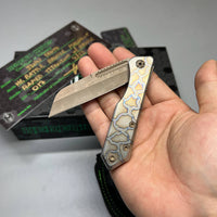 Heretic Knives Jinn Prototype Flamed Titanium w/ Bronze Accents & Hand Ground Battle Bronze Magnacut
