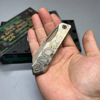 Heretic Knives Jinn Prototype Flamed Titanium w/ Bronze Accents & Hand Ground Battle Bronze Magnacut