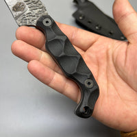 Stroup Knives Bravo 5 Utility Fixed Blade Knife 3.75" 1095 Hand Carved Pike Blade, Milled Black G10 Handles, Kydex Sheath - B5-B-G10