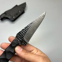 Stroup Knives Bravo 5 Utility Fixed Blade Knife 3.75" 1095 Hand Carved Pike Blade, Milled Black G10 Handles, Kydex Sheath - B5-B-G10