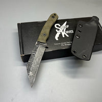 Stroup Knives GP3 General Purpose Fixed Blade Knife 4.25" 1095 Hand Carved Wharncliffe Blade, Milled G10 Handles, Kydex Sheath - GP3-od-G10