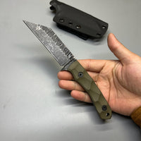 Stroup Knives GP3 General Purpose Fixed Blade Knife 4.25" 1095 Hand Carved Wharncliffe Blade, Milled G10 Handles, Kydex Sheath - GP3-od-G10