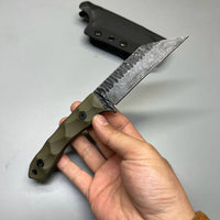 Stroup Knives GP3 General Purpose Fixed Blade Knife 4.25" 1095 Hand Carved Wharncliffe Blade, Milled G10 Handles, Kydex Sheath - GP3-od-G10