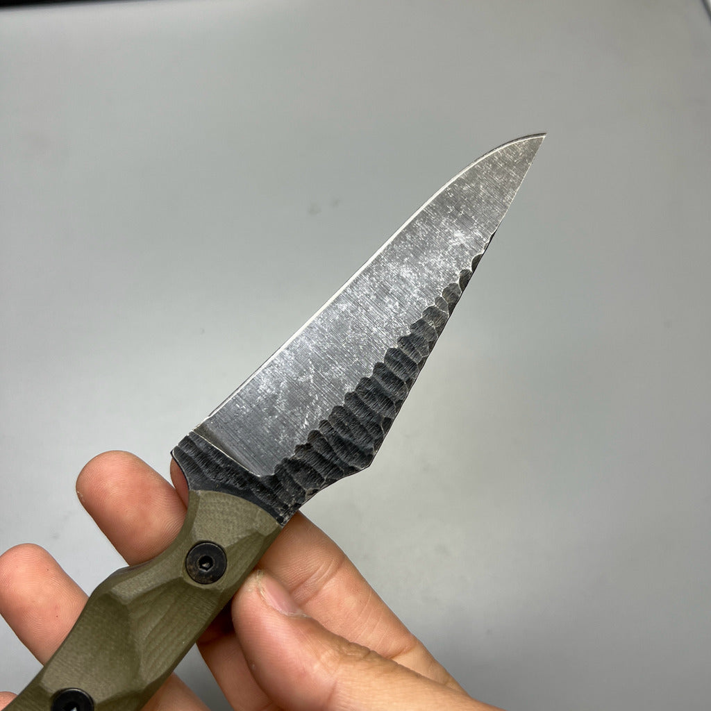 Stroup Knives TU2 Fixed Blade Knife OD Green G10 4.5" 1095 Carved Pike TU2-OD-G10