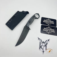 WACHTMAN KNIFE & TOOL Titanoraptor Handmade Micarta Handle uneven stone surface