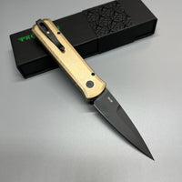 Pro-Tech Custom Godson AUTO Folding Knife 3.15" 154CM Black DLC Blade, Stonewashed Bronze Aluminum Handles with Dark Matter Gold FatCarbon Inlay