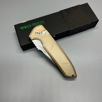 Pro-Tech LG334 Custom Les George Rockeye AUTO Folding Knife 3.375" S35VN Two-Tone Drop Point Blade, Textured Stonewashed Bronze Handles,
