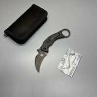Fox Bastinelli 591 Luxury Black Bird Folding Karambit 2.25" Elmax Black Blade,  Carbon Fiber Titanium Handles