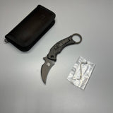Fox Bastinelli 591 Luxury Black Bird Folding Karambit 2.25" Elmax Black Blade,  Carbon Fiber Titanium Handles