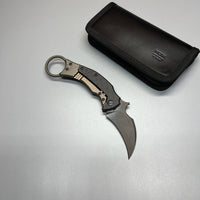 Fox Bastinelli 591 Luxury Black Bird Folding Karambit 2.25" Elmax Black Blade,  Carbon Fiber Titanium Handles