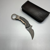 Fox Bastinelli 591 Luxury Black Bird Folding Karambit 2.25" Elmax Black Blade,  Carbon Fiber Titanium Handles