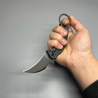 Fox Bastinelli 591 Luxury Black Bird Folding Karambit 2.25" Elmax Black Blade,  Carbon Fiber Titanium Handles
