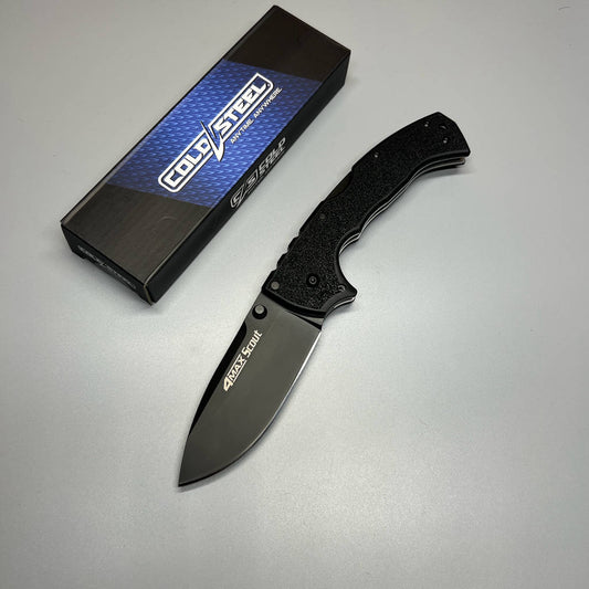 Cold Steel 62RQ-BKBK 4-Max Scout Folding Knife 4" AUS-10A Black Blade, Black Griv-Ex Handles