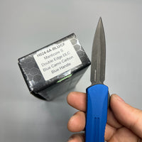 Heretic Knives Manticore S OTF AUTO 2.55" CPM-MagnaCut Black DLC Double Edge Dagger Blade, Blue Aluminum Handle with Blue CamoCarbon Top - H024-6A-BLU/CF