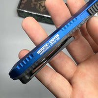 Heretic Knives Manticore S OTF AUTO 2.55" CPM-MagnaCut Black DLC Double Edge Dagger Blade, Blue Aluminum Handle with Blue CamoCarbon Top - H024-6A-BLU/CF