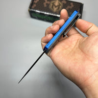 Heretic Knives Manticore S OTF AUTO 2.55" CPM-MagnaCut Black DLC Double Edge Dagger Blade, Blue Aluminum Handle with Blue CamoCarbon Top - H024-6A-BLU/CF