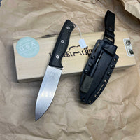 White River Knives Ursus 45 Fixed Blade Knife 4.5" S35VN Stonewashed, Black Burlap Micarta Handles, Kydex Sheath - WRUR45-BBL