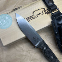 White River Knives Ursus 45 Fixed Blade Knife 4.5" S35VN Stonewashed, Black Burlap Micarta Handles, Kydex Sheath - WRUR45-BBL