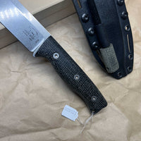White River Knives Ursus 45 Fixed Blade Knife 4.5" S35VN Stonewashed, Black Burlap Micarta Handles, Kydex Sheath - WRUR45-BBL