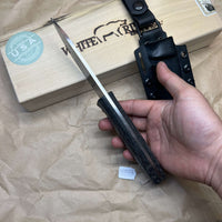 White River Knives Ursus 45 Fixed Blade Knife 4.5" S35VN Stonewashed, Black Burlap Micarta Handles, Kydex Sheath - WRUR45-BBL