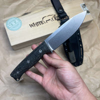 White River Knives Ursus 45 Fixed Blade Knife 4.5" S35VN Stonewashed, Black Burlap Micarta Handles, Kydex Sheath - WRUR45-BBL