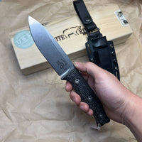 White River Knives Ursus 45 Fixed Blade Knife 4.5" S35VN Stonewashed, Black Burlap Micarta Handles, Kydex Sheath - WRUR45-BBL
