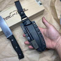 White River Knives Ursus 45 Fixed Blade Knife 4.5" S35VN Stonewashed, Black Burlap Micarta Handles, Kydex Sheath - WRUR45-BBL