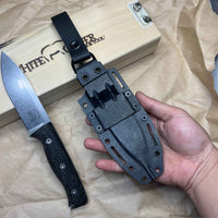 White River Knives Ursus 45 Fixed Blade Knife 4.5" S35VN Stonewashed, Black Burlap Micarta Handles, Kydex Sheath - WRUR45-BBL