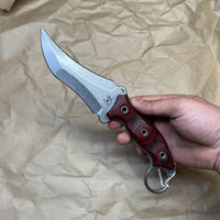 BUSSE Triceratops stonewashed with red/black g10 handles