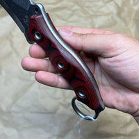 BUSSE Triceratops stonewashed with red/black g10 handles