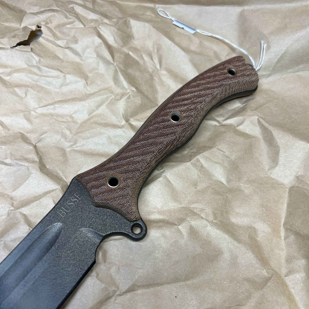 BUSSE F16 sword shadow camo coating with tan canvas handles