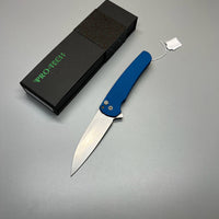 Pro-Tech 5201 Malibu Manual Flipper Knife 3.30" CPM-20CV Stonewashed Reverse Tanto Blade, Blue Aluminum Handles