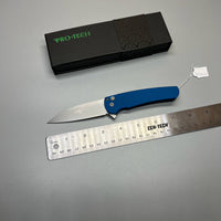 Pro-Tech 5201 Malibu Manual Flipper Knife 3.30" CPM-20CV Stonewashed Reverse Tanto Blade, Blue Aluminum Handles