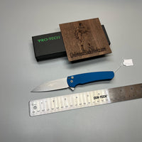 Pro-Tech 5201 Malibu Manual Flipper Knife 3.30" CPM-20CV Stonewashed Reverse Tanto Blade, Blue Aluminum Handles