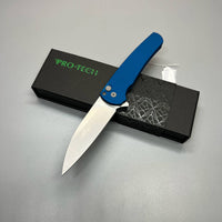 Pro-Tech 5201 Malibu Manual Flipper Knife 3.30" CPM-20CV Stonewashed Reverse Tanto Blade, Blue Aluminum Handles
