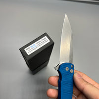 Pro-Tech 5201 Malibu Manual Flipper Knife 3.30" CPM-20CV Stonewashed Reverse Tanto Blade, Blue Aluminum Handles
