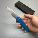 Pro-Tech 5201 Malibu Manual Flipper Knife 3.30" CPM-20CV Stonewashed Reverse Tanto Blade, Blue Aluminum Handles