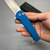 Pro-Tech 5201 Malibu Manual Flipper Knife 3.30" CPM-20CV Stonewashed Reverse Tanto Blade, Blue Aluminum Handles