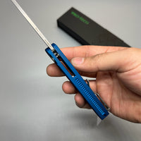 Pro-Tech 5201 Malibu Manual Flipper Knife 3.30" CPM-20CV Stonewashed Reverse Tanto Blade, Blue Aluminum Handles