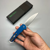 Pro-Tech 5201 Malibu Manual Flipper Knife 3.30" CPM-20CV Stonewashed Reverse Tanto Blade, Blue Aluminum Handles