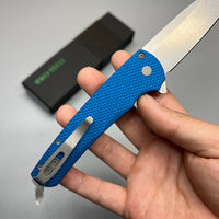 Pro-Tech 5201 Malibu Manual Flipper Knife 3.30" CPM-20CV Stonewashed Reverse Tanto Blade, Blue Aluminum Handles