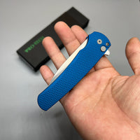 Pro-Tech 5201 Malibu Manual Flipper Knife 3.30" CPM-20CV Stonewashed Reverse Tanto Blade, Blue Aluminum Handles